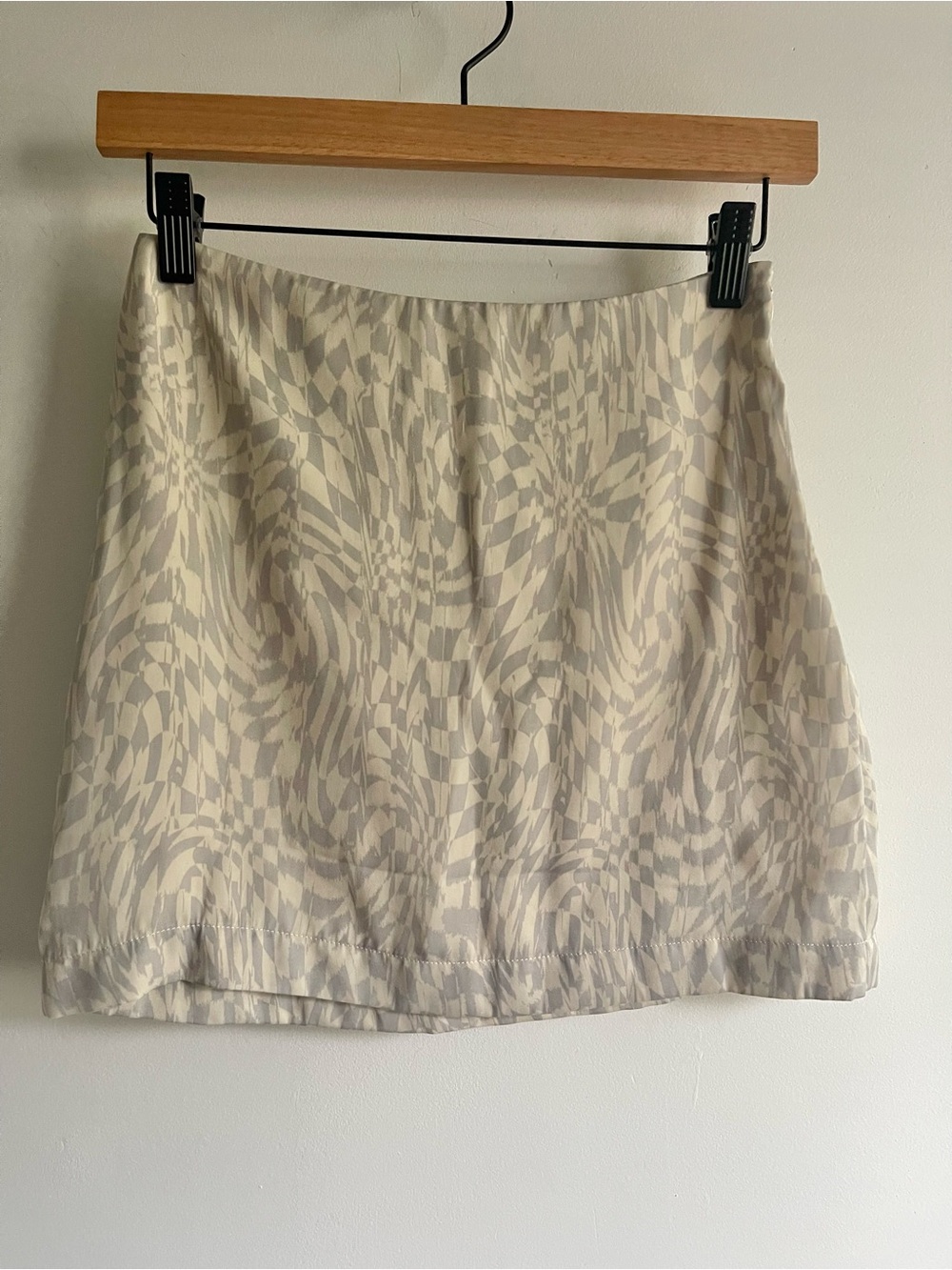 Free People Benjamine Mini Skirt Gray Cream Swirl Abstract Checkered Psychedelic